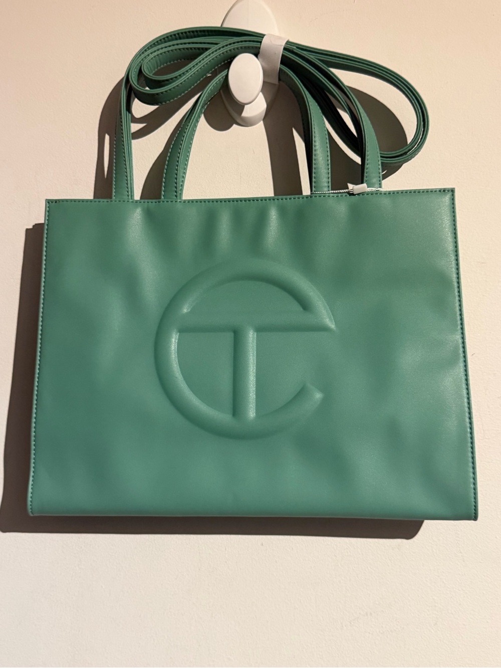 Telfar sage Green Embossed Logo shopping medium Tote Bag